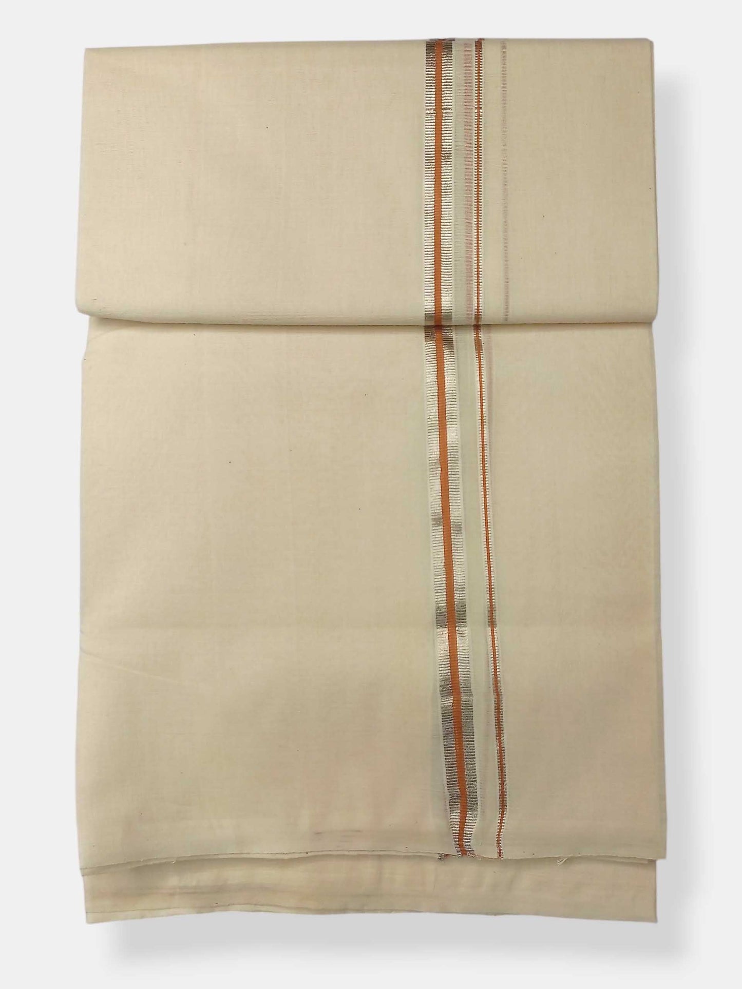 Balaramapuram Handloom Double Mundu Pure Cotton with Brown Border