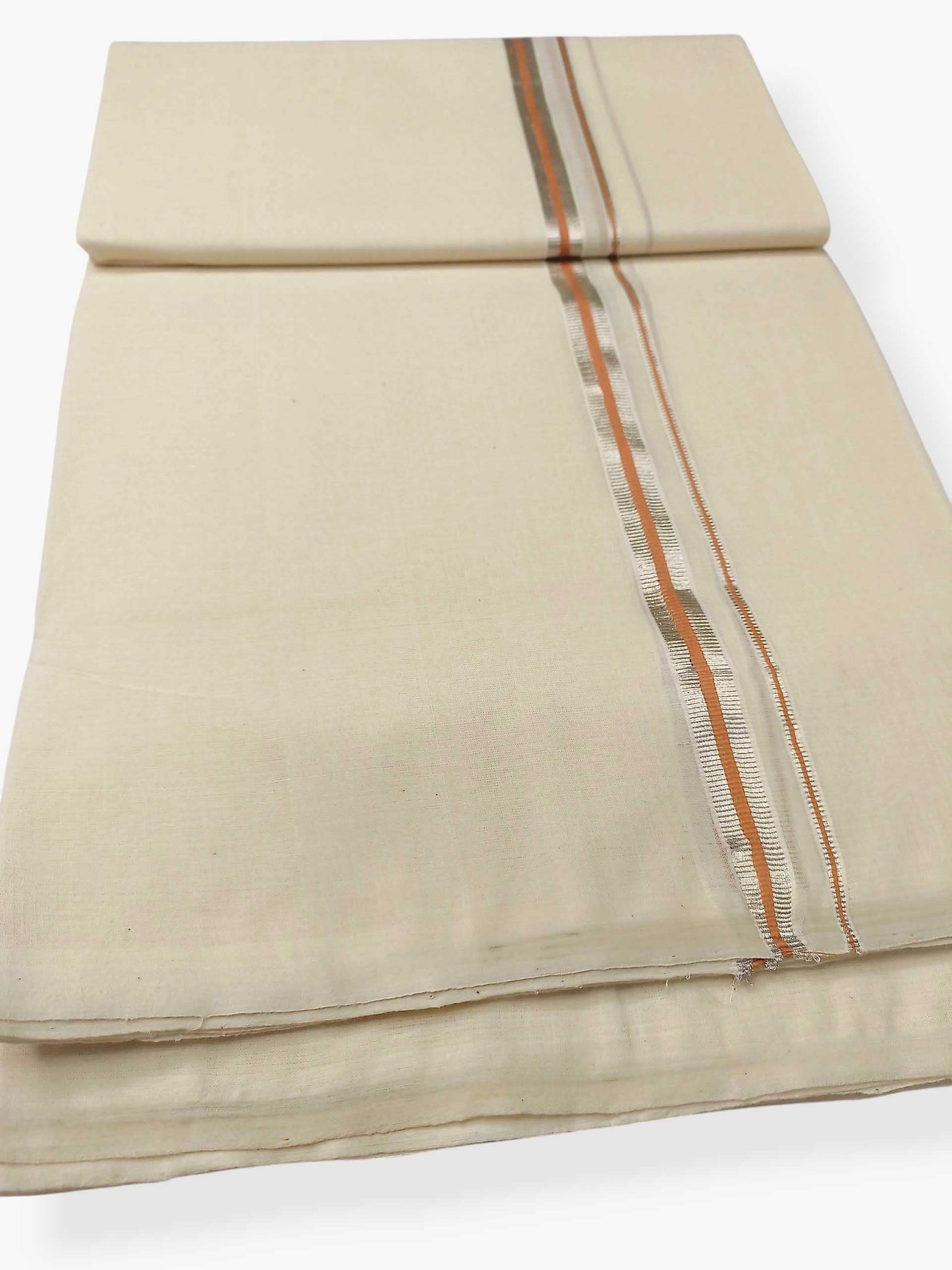 Balaramapuram Handloom Double Mundu Pure Cotton with Brown Border