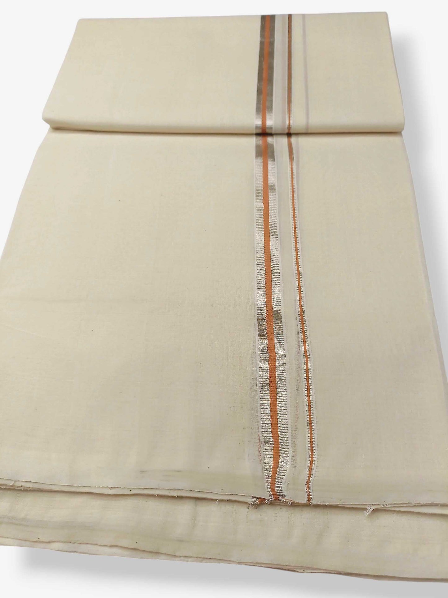 Balaramapuram Handloom Double Mundu Pure Cotton with Brown Border