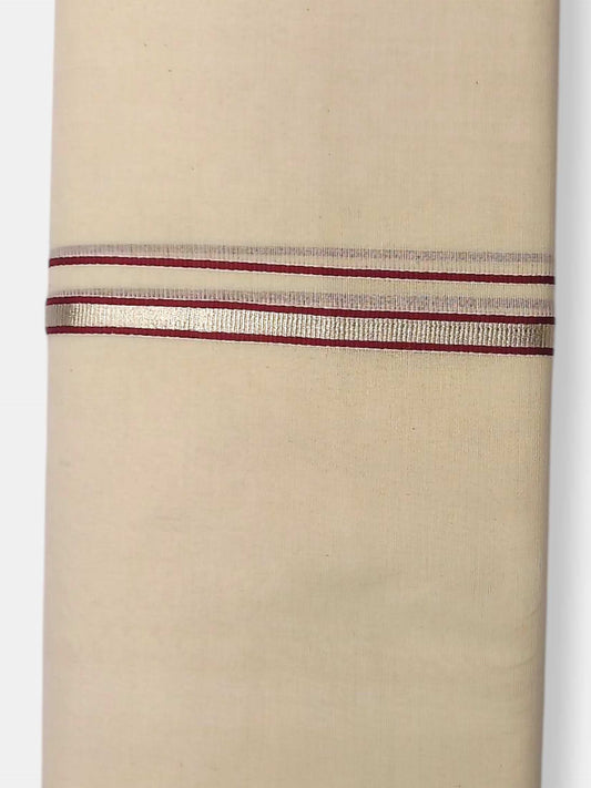 Balaramapuram Handloom Double Mundu Pure Cotton with Maroon Border