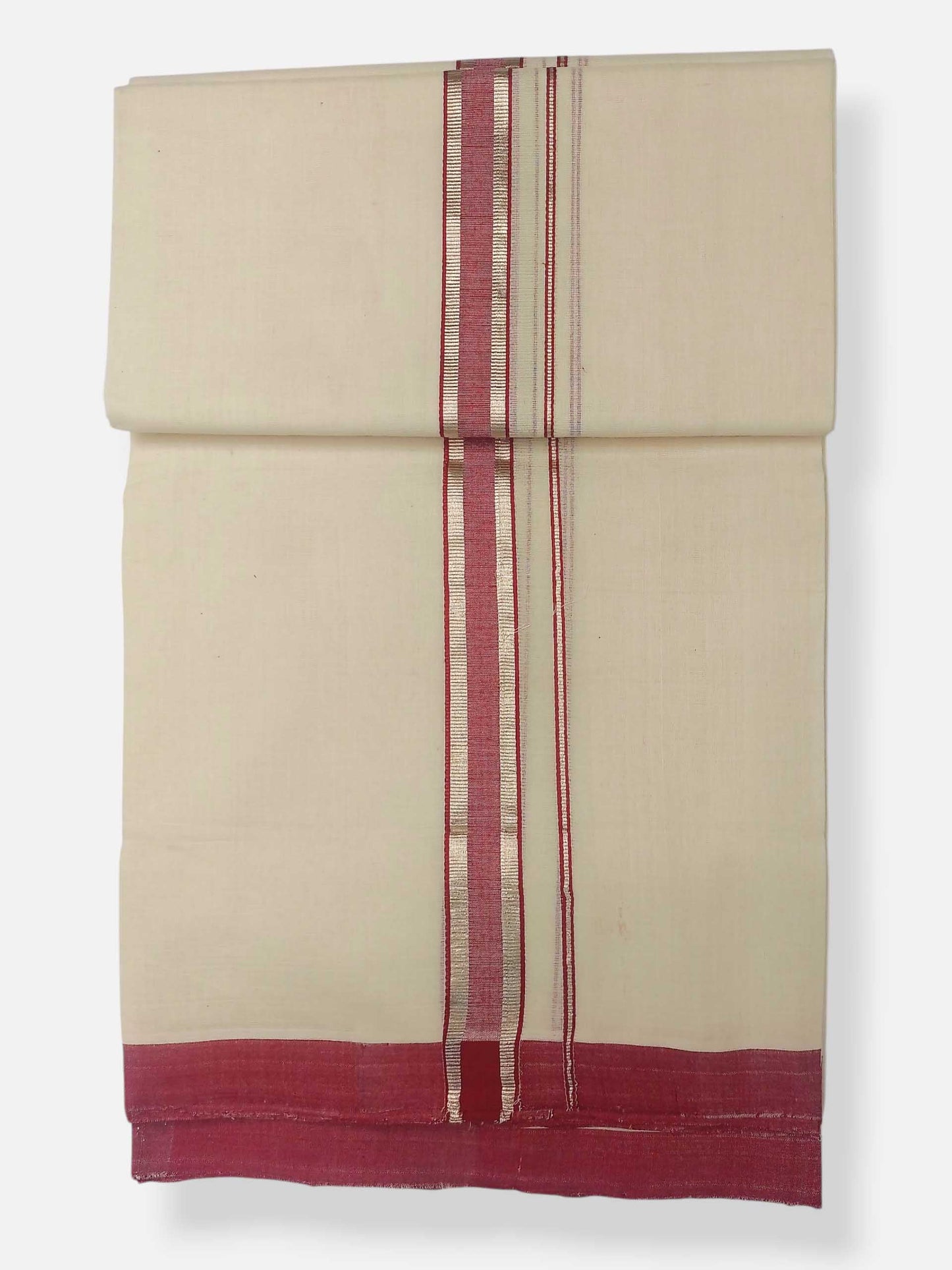 Balaramapuram Handloom Double Mundu Pure Cotton with Red Design