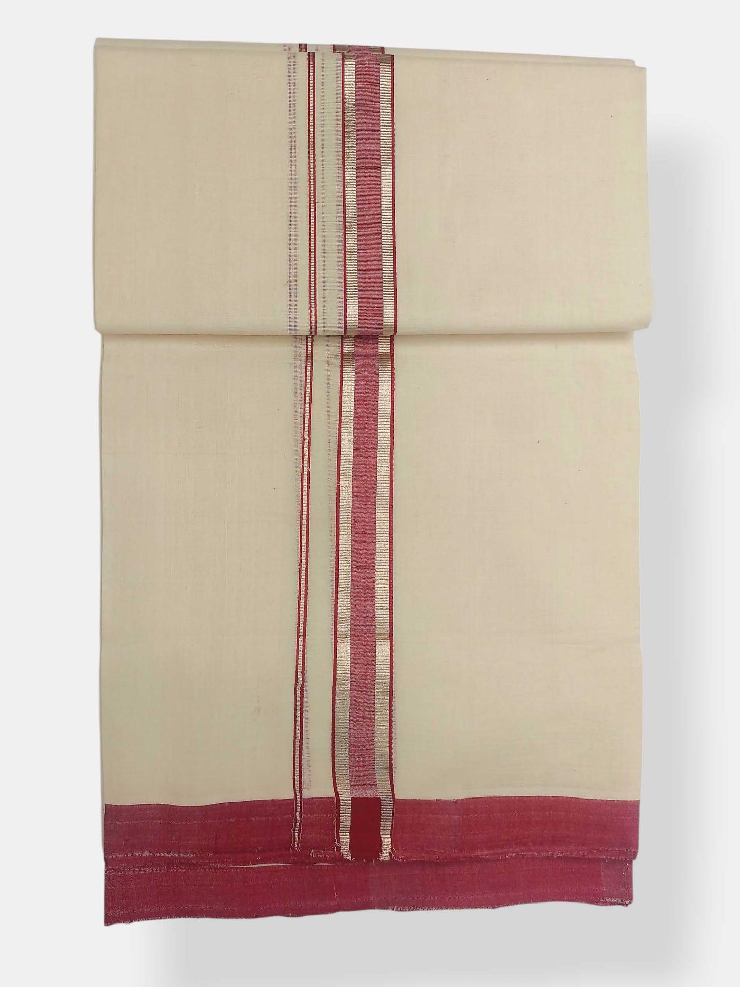 Balaramapuram Handloom Double Mundu Pure Cotton with Red Design