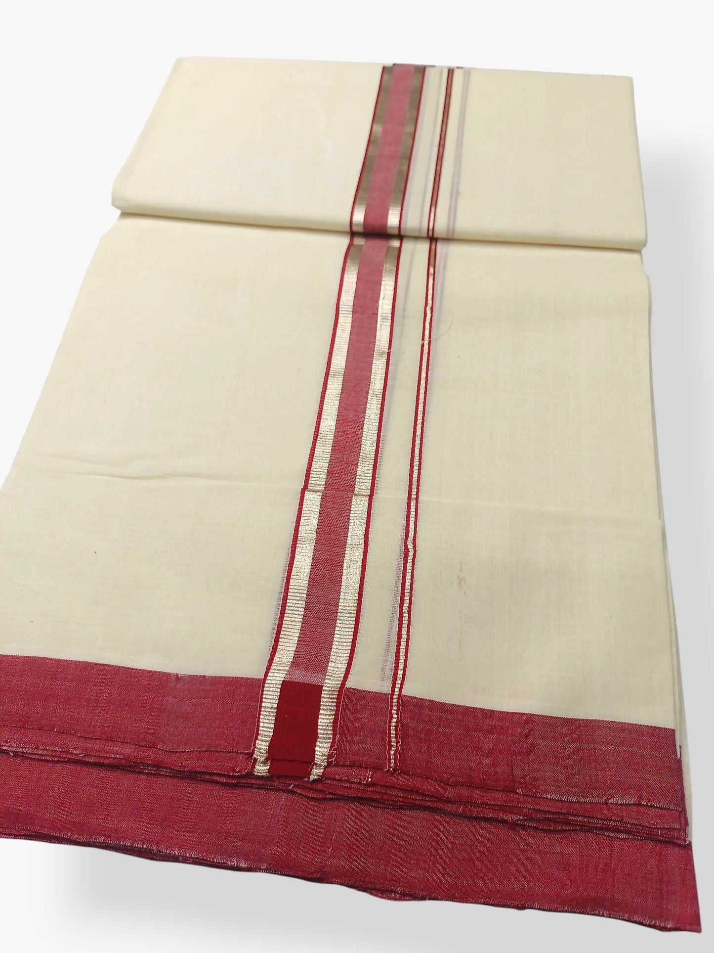 Balaramapuram Handloom Double Mundu Pure Cotton with Red Design