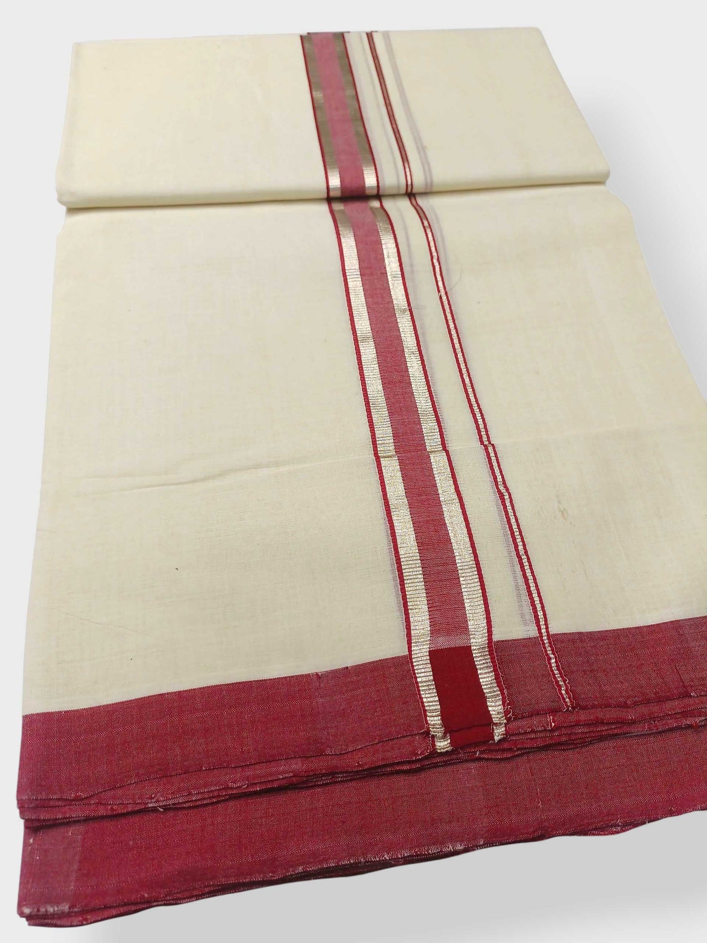 Balaramapuram Handloom Double Mundu Pure Cotton with Red Design
