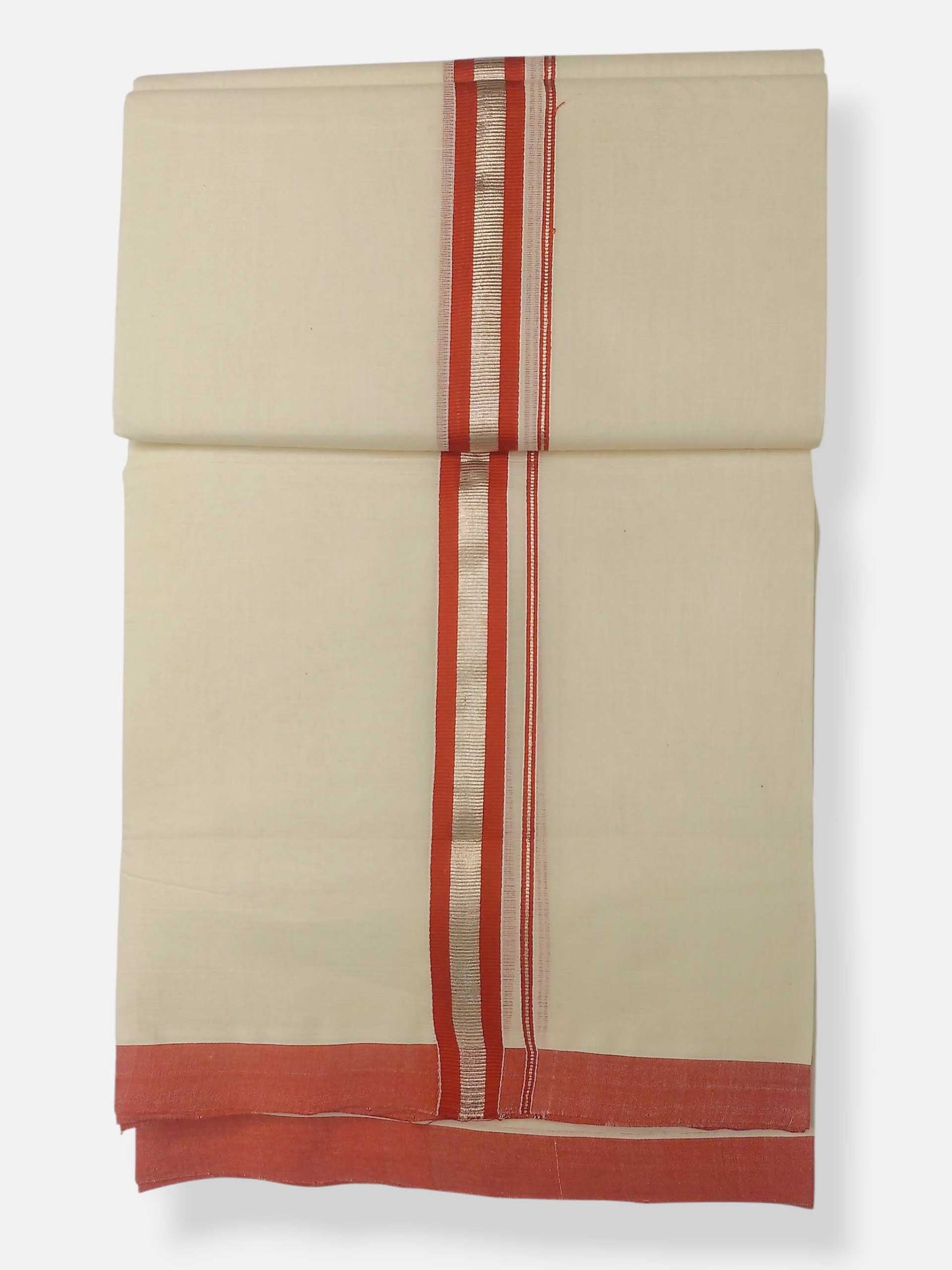 Balaramapuram Handloom Double Mundu Pure Cotton with Orange Border