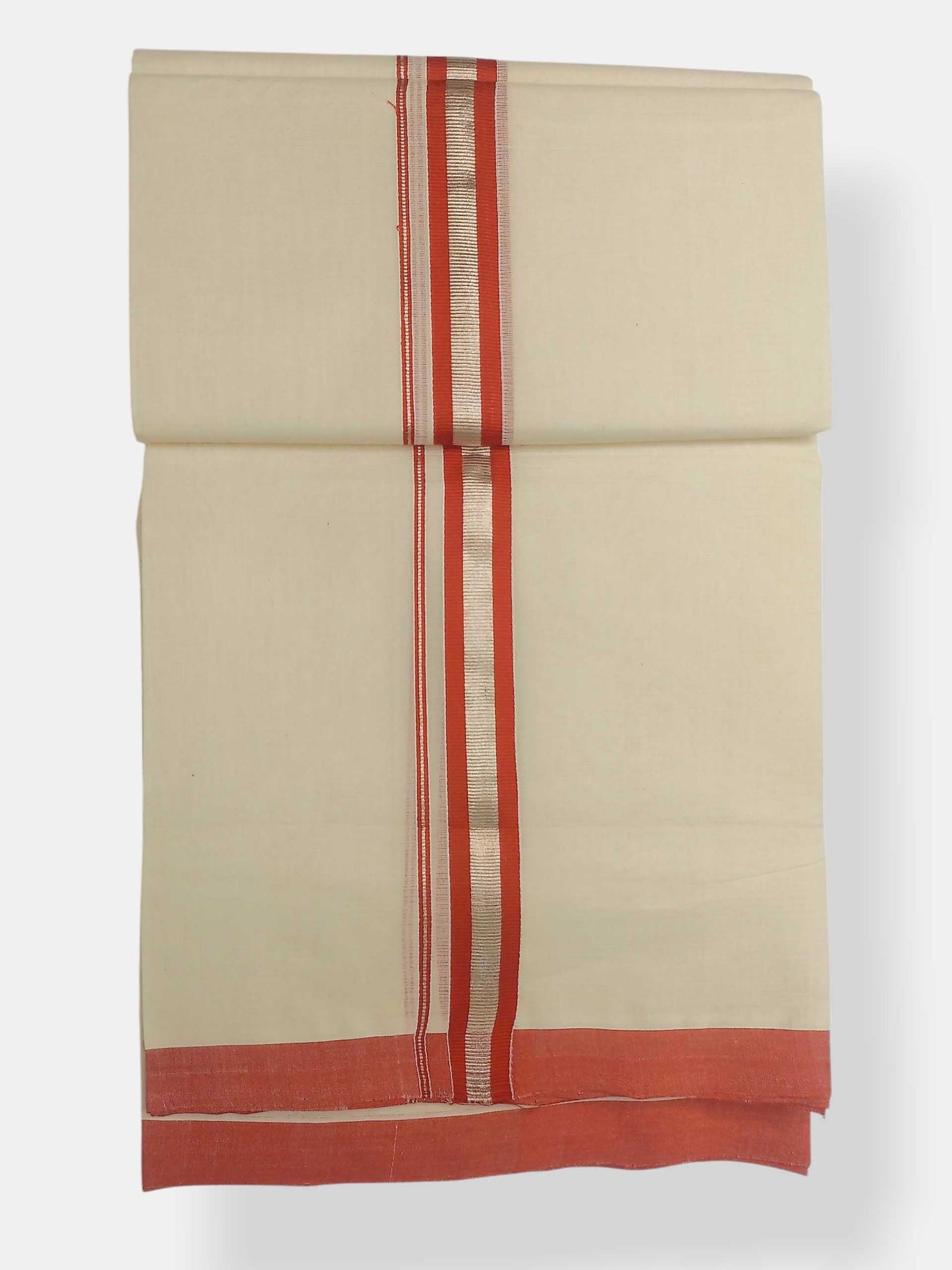 Balaramapuram Handloom Double Mundu Pure Cotton with Orange Border