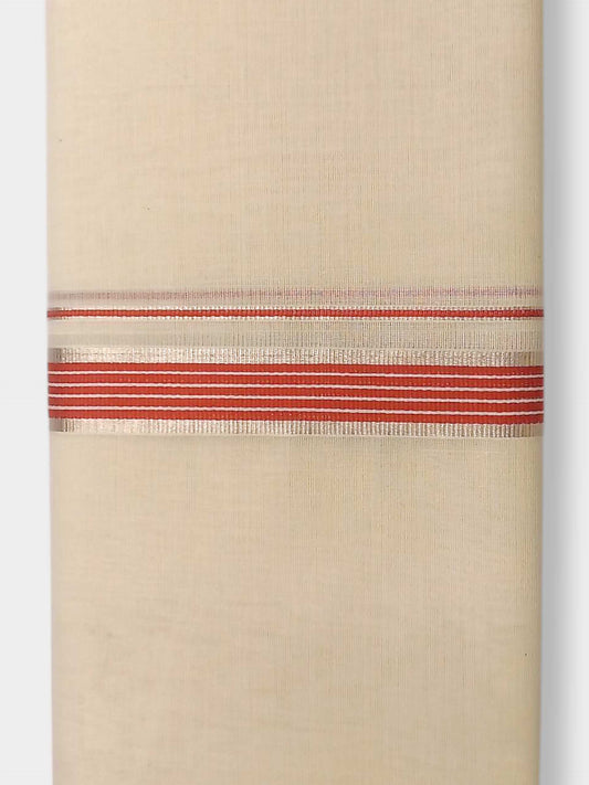 Balaramapuram Handloom Double Mundu Pure Cotton with Orange Border