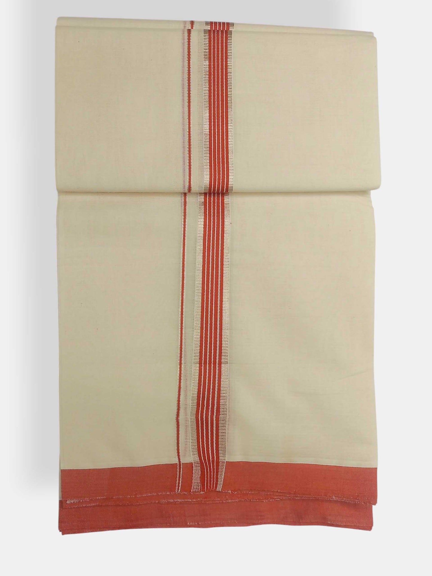 Balaramapuram Handloom Double Mundu Pure Cotton with Orange Border