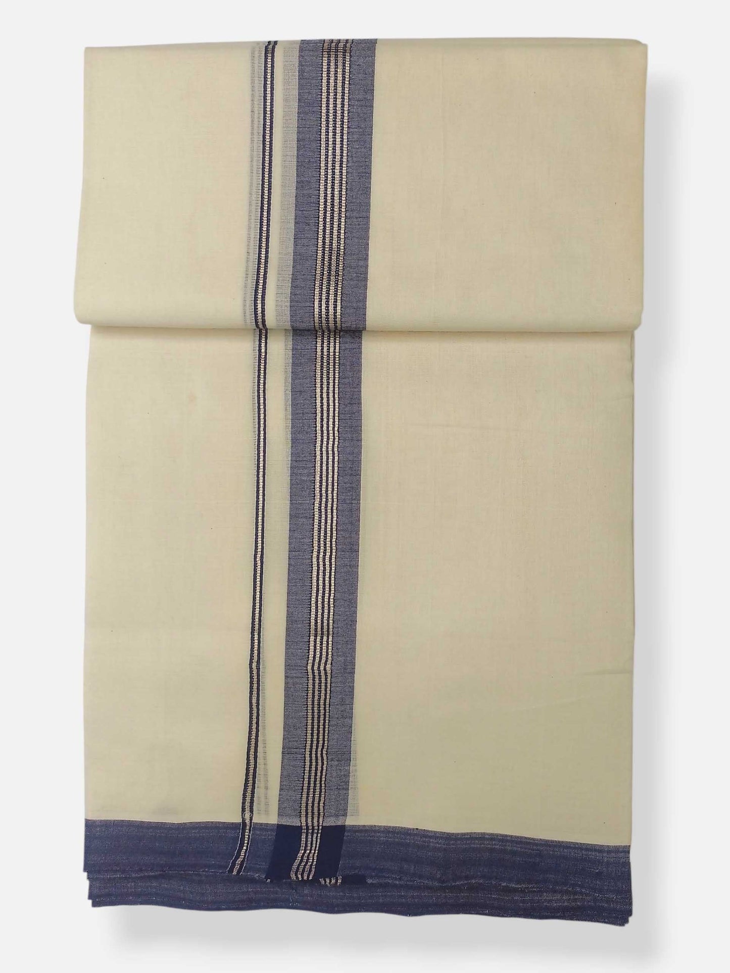 Balaramapuram Handloom Double Mundu Pure Cotton with Blue Border