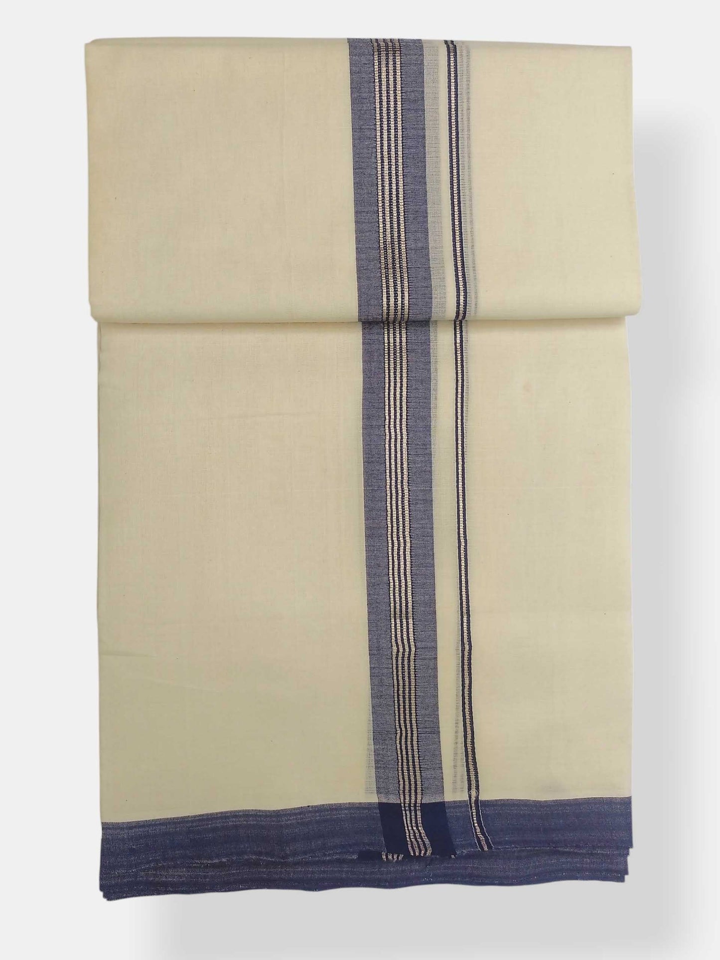 Balaramapuram Handloom Double Mundu Pure Cotton with Blue Border