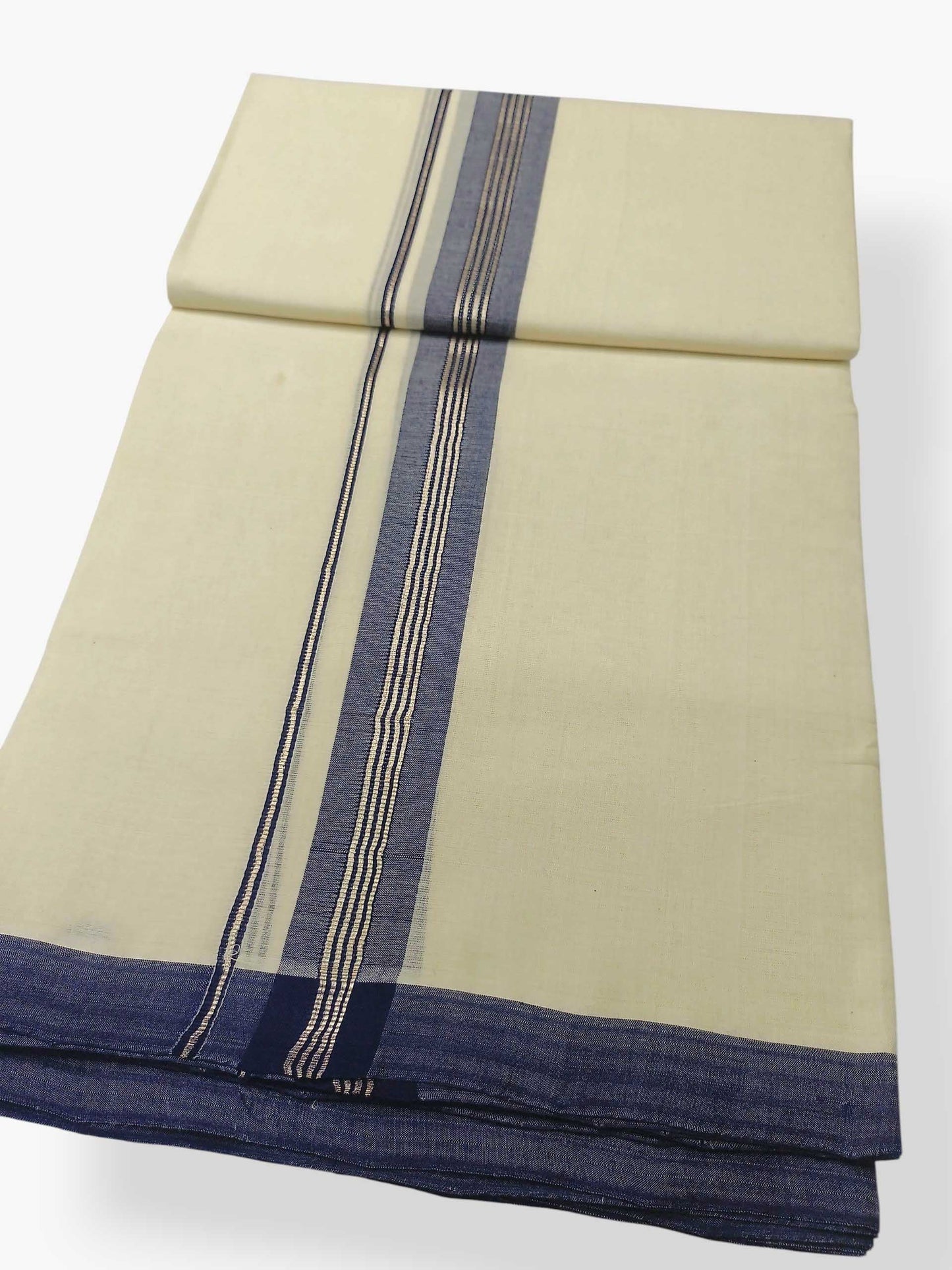 Balaramapuram Handloom Double Mundu Pure Cotton with Blue Border