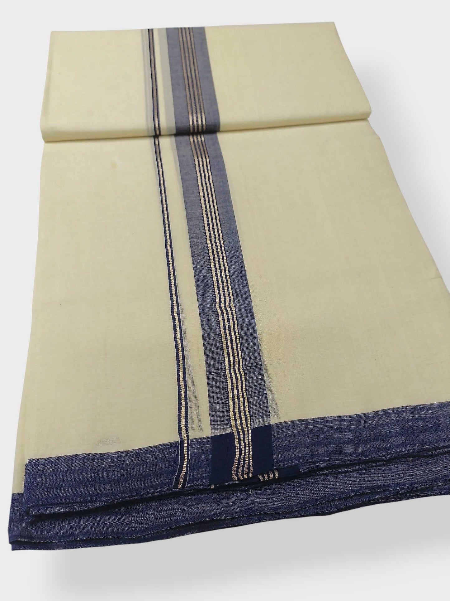 Balaramapuram Handloom Double Mundu Pure Cotton with Blue Border