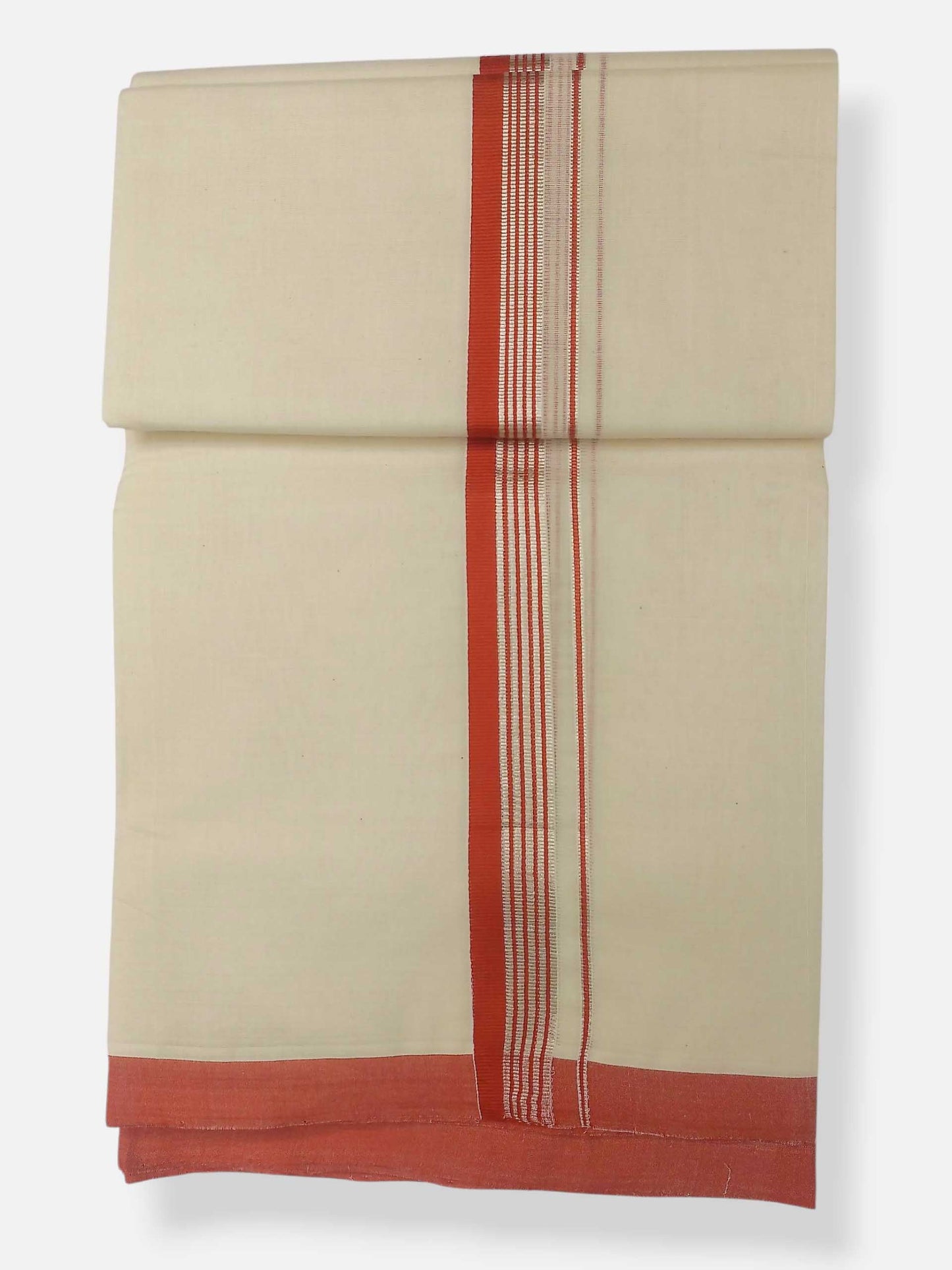 Balaramapuram Handloom Double Mundu Pure Cotton with Orange Border