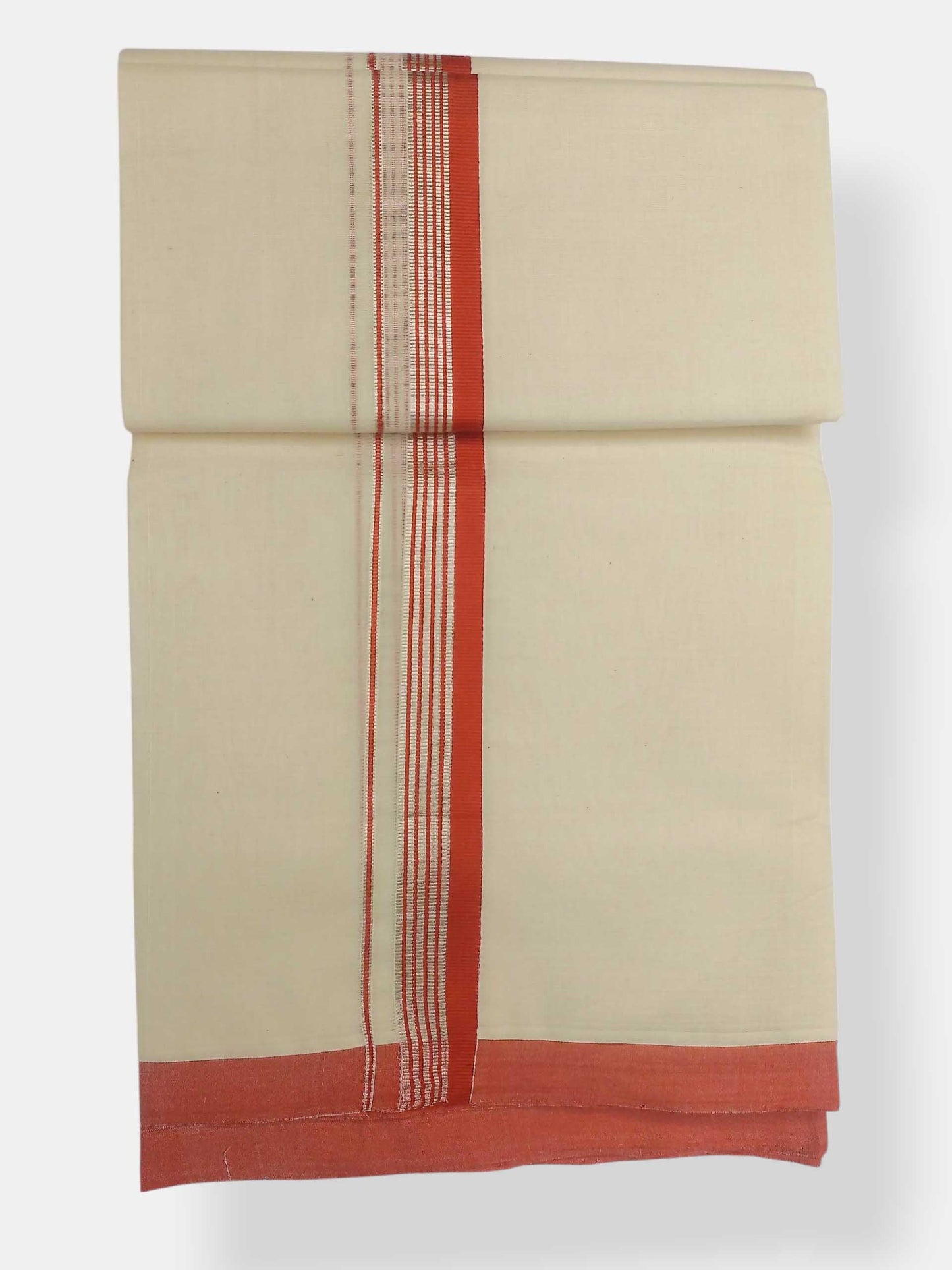 Balaramapuram Handloom Double Mundu Pure Cotton with Orange Border