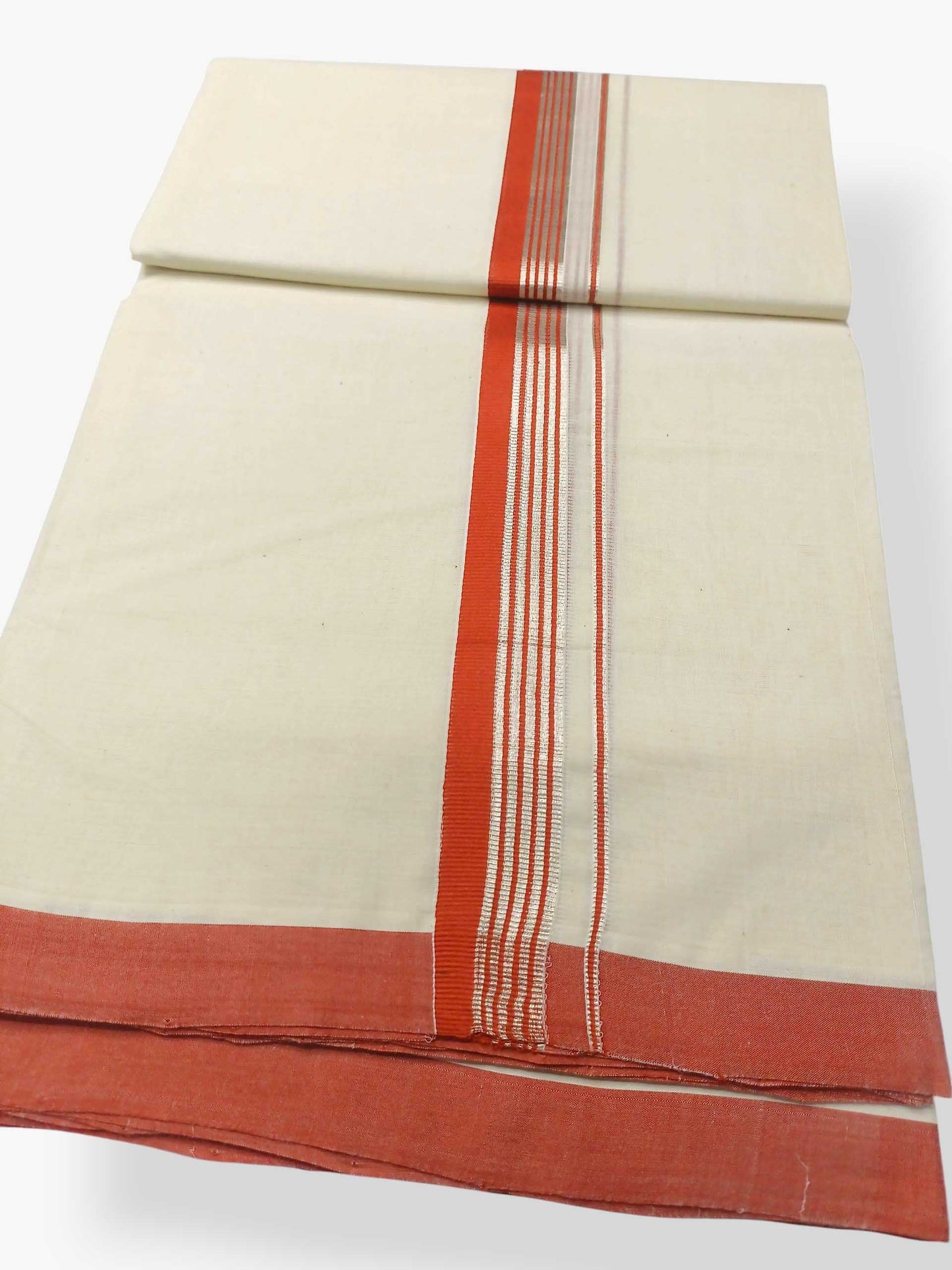 Balaramapuram Handloom Double Mundu Pure Cotton with Orange Border