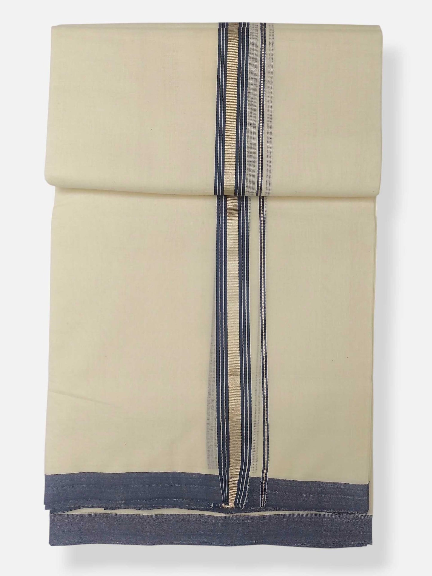 Balaramapuram Handloom Double Mundu Pure Cotton with Blue Border