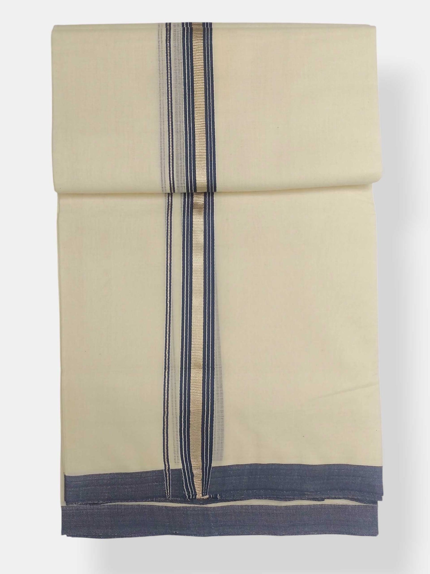 Balaramapuram Handloom Double Mundu Pure Cotton with Blue Border
