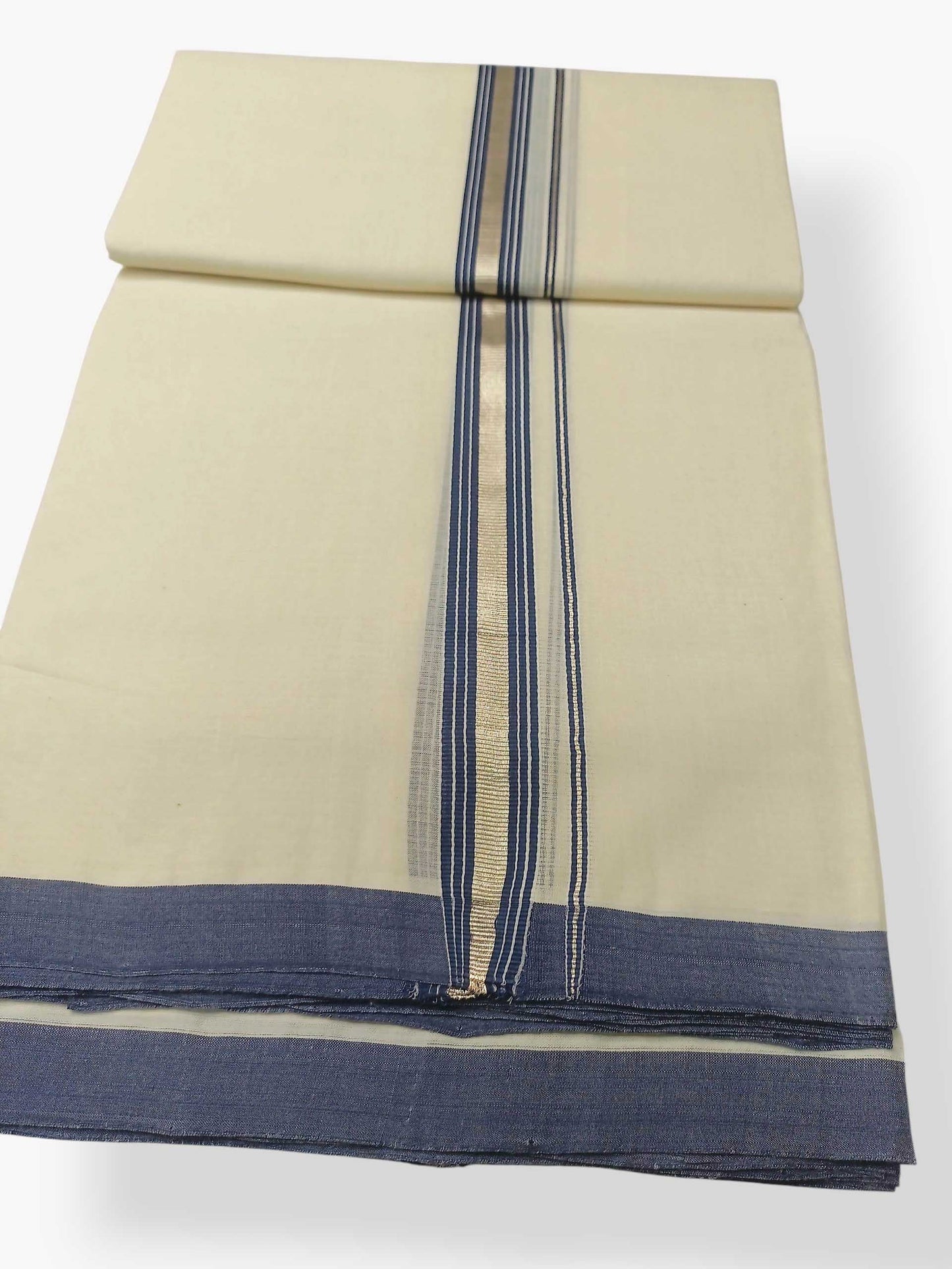 Balaramapuram Handloom Double Mundu Pure Cotton with Blue Border