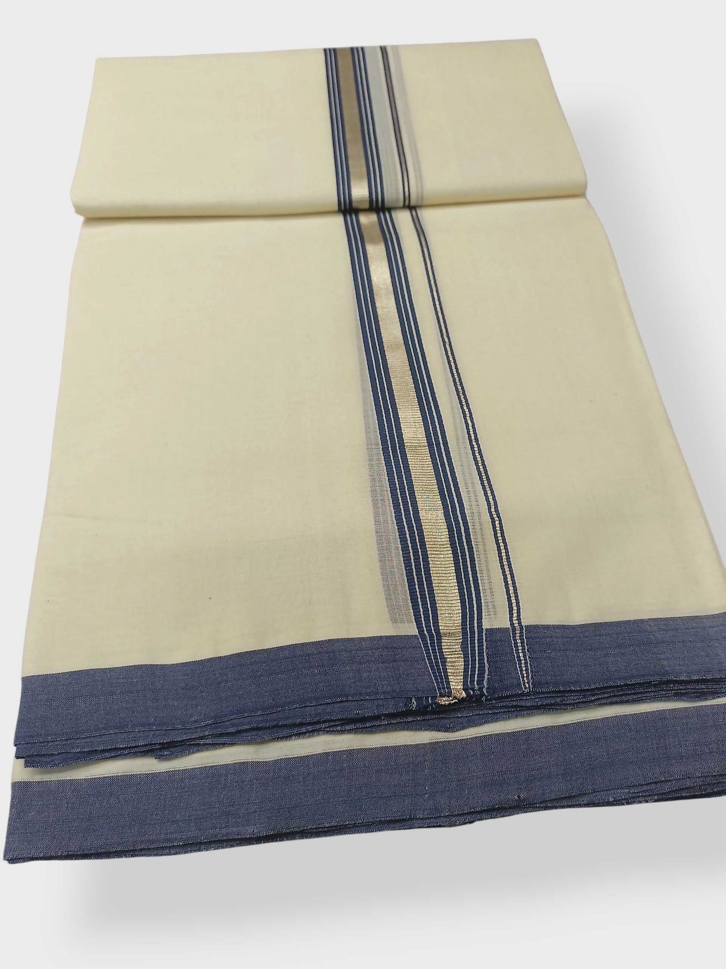 Balaramapuram Handloom Double Mundu Pure Cotton with Blue Border