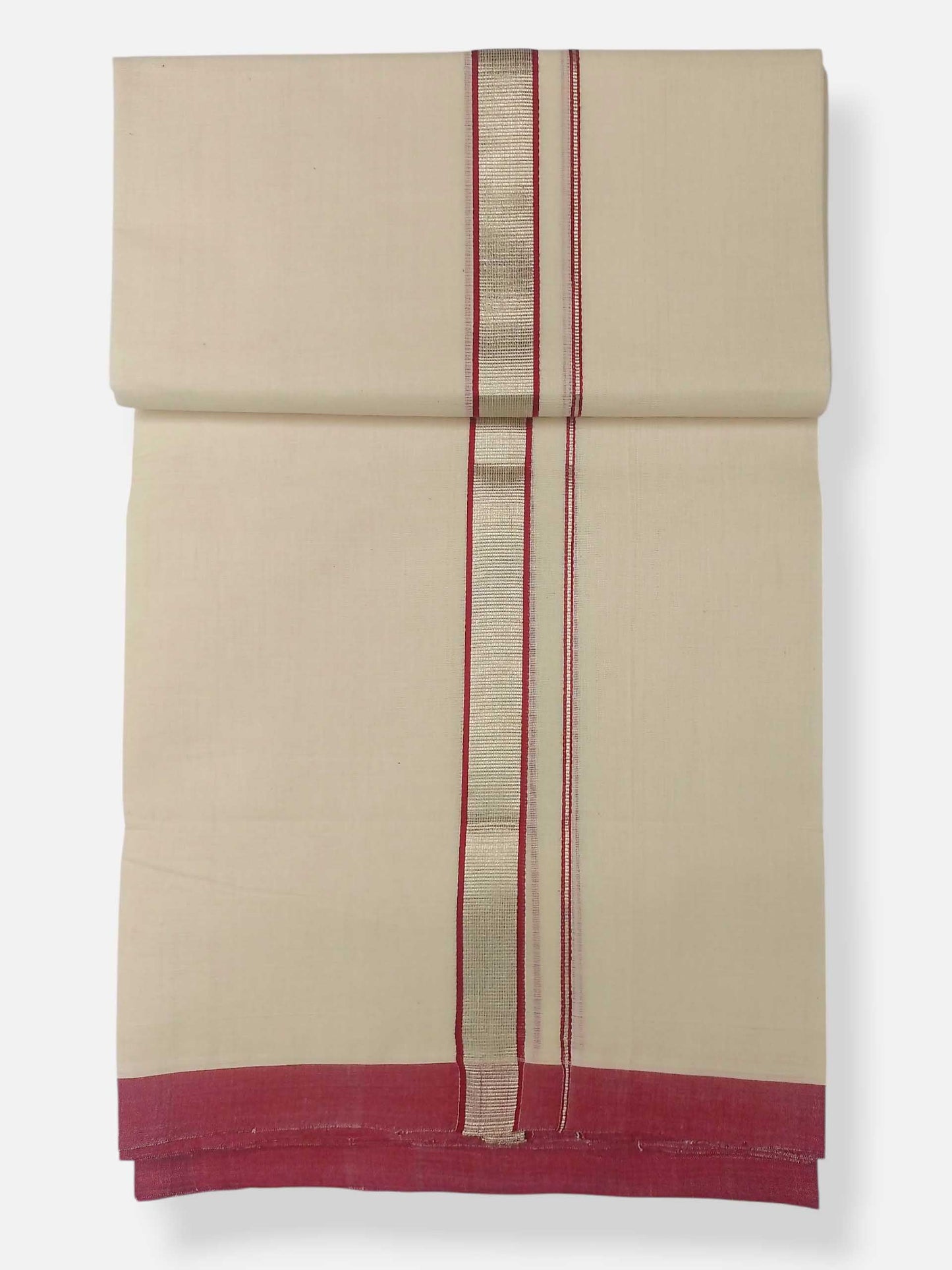 Balaramapuram Handloom Double Mundu Pure Cotton with Red Design