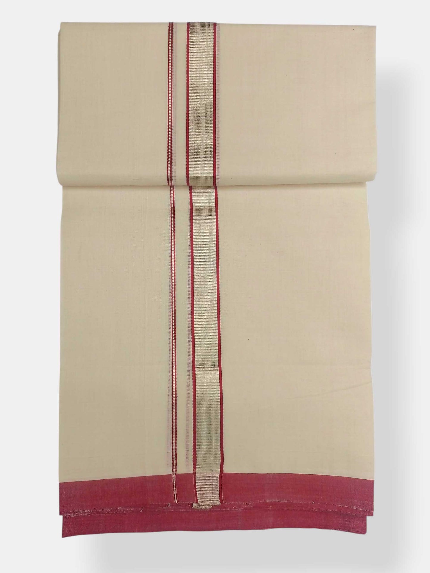 Balaramapuram Handloom Double Mundu Pure Cotton with Red Design
