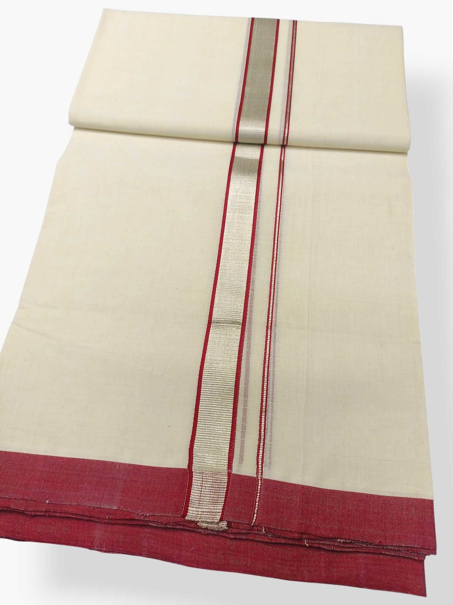 Balaramapuram Handloom Double Mundu Pure Cotton with Red Design
