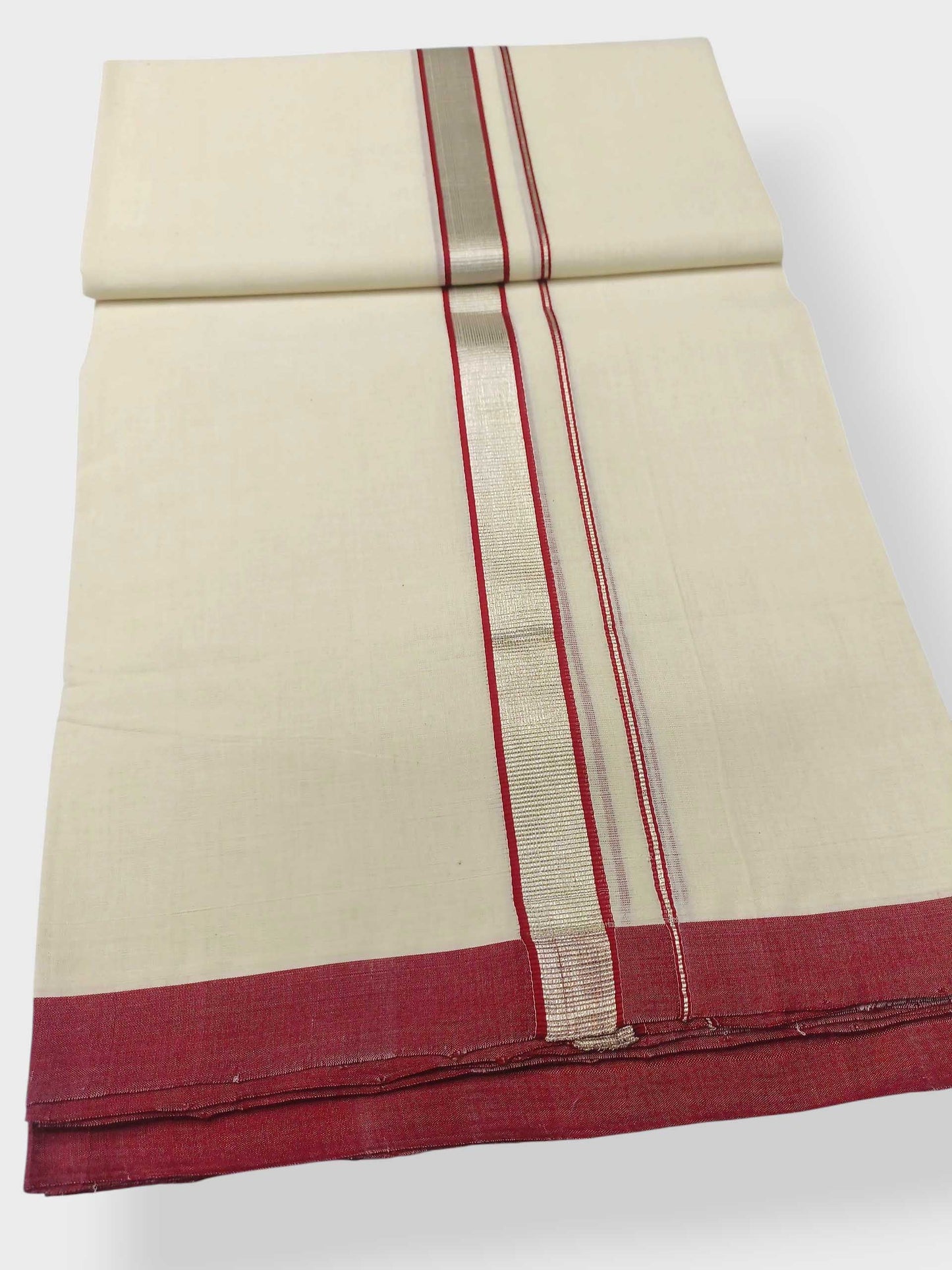 Balaramapuram Handloom Double Mundu Pure Cotton with Red Design