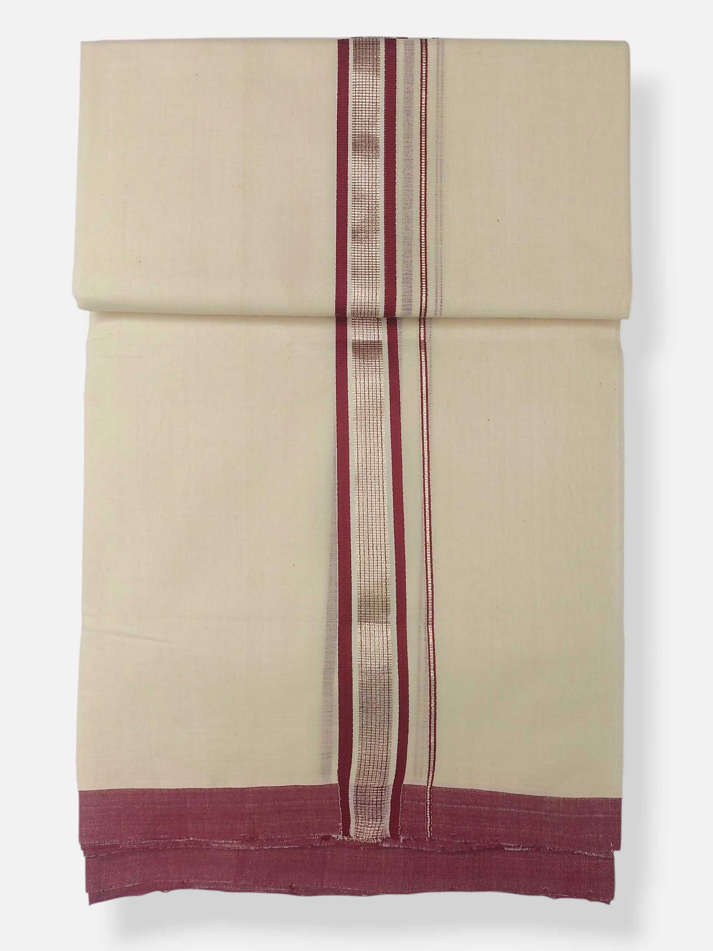 Balaramapuram Handloom Double Mundu Pure Cotton with Maroon Design