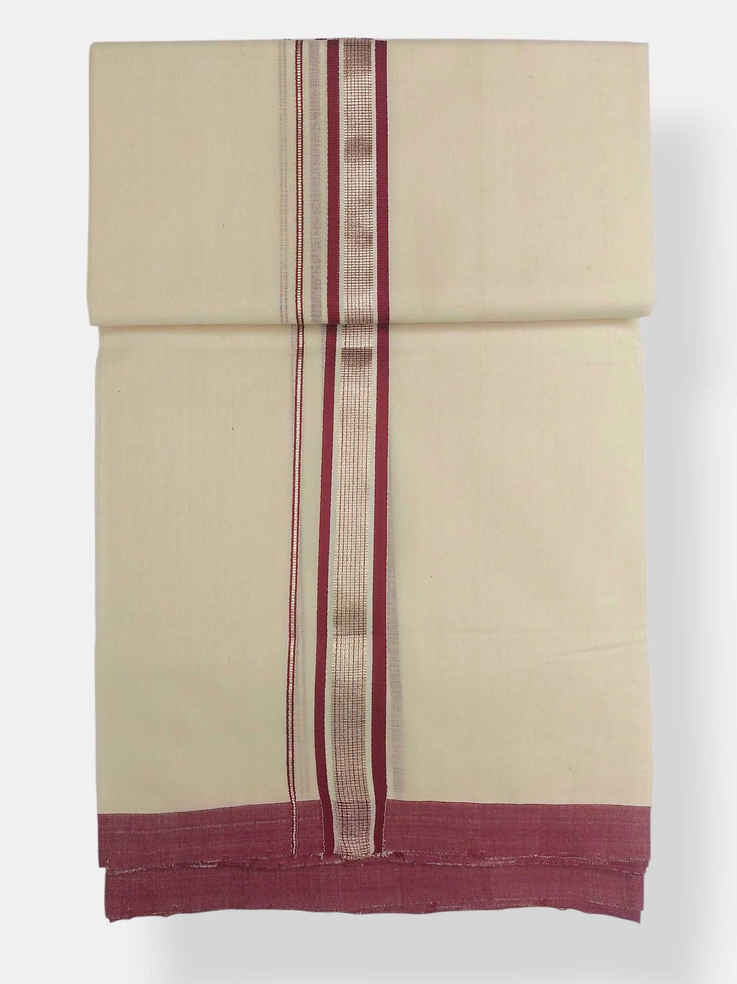 Balaramapuram Handloom Double Mundu Pure Cotton with Maroon Design