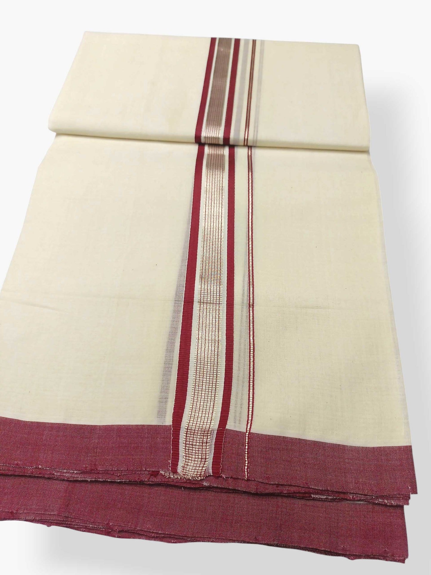 Balaramapuram Handloom Double Mundu Pure Cotton with Maroon Design