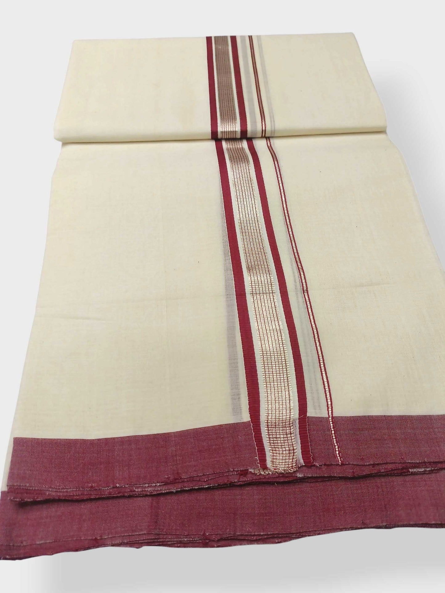 Balaramapuram Handloom Double Mundu Pure Cotton with Maroon Design