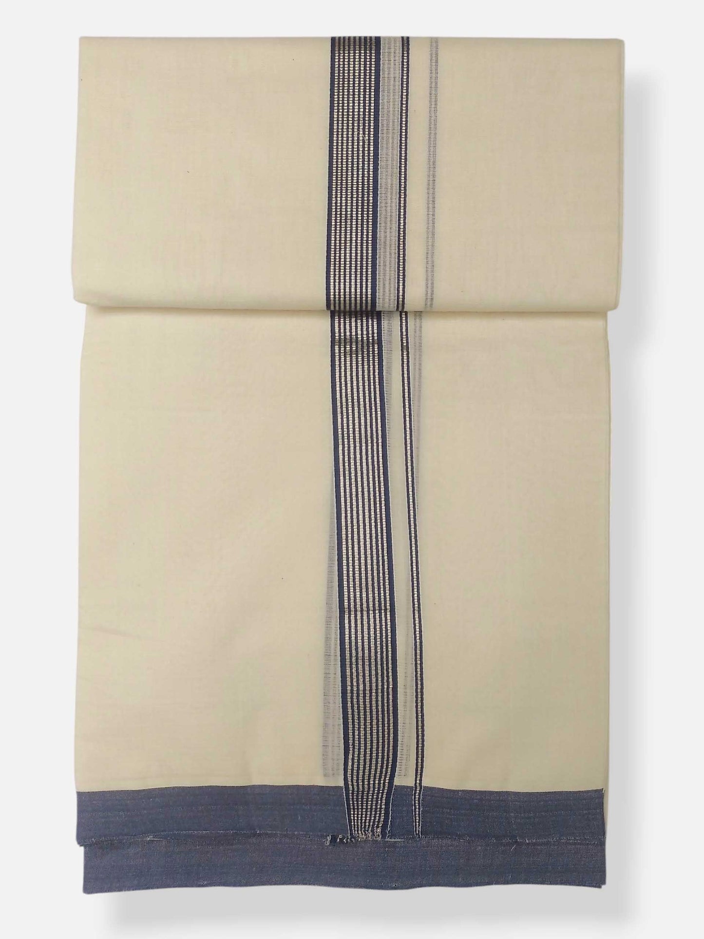 Balaramapuram Handloom Double Mundu Pure Cotton with Blue Border