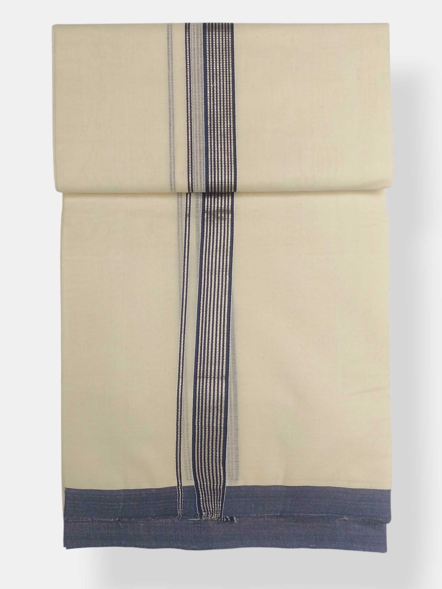 Balaramapuram Handloom Double Mundu Pure Cotton with Blue Border