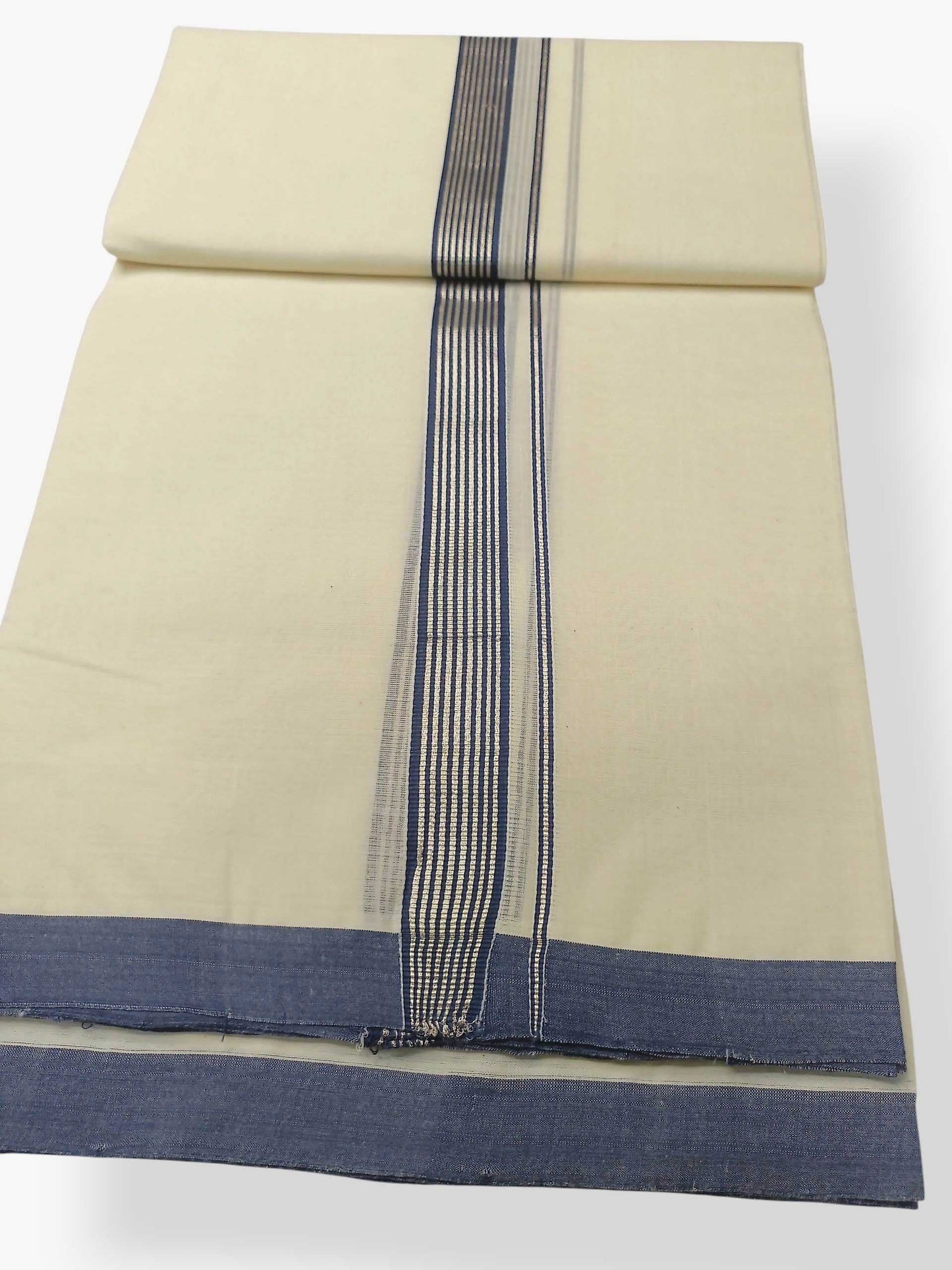 Balaramapuram Handloom Double Mundu Pure Cotton with Blue Border