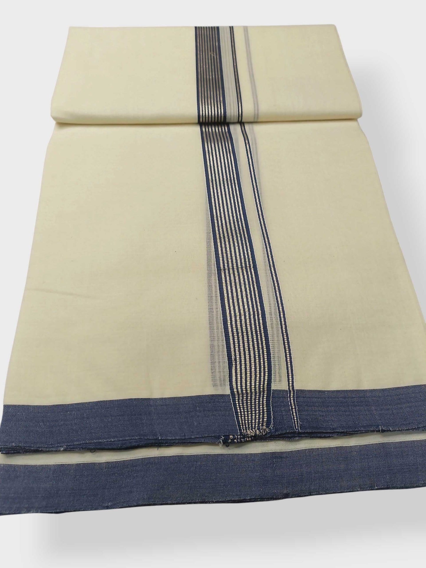 Balaramapuram Handloom Double Mundu Pure Cotton with Blue Border