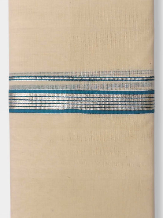 Balaramapuram Handloom Double Mundu Pure Cotton with Blue Border