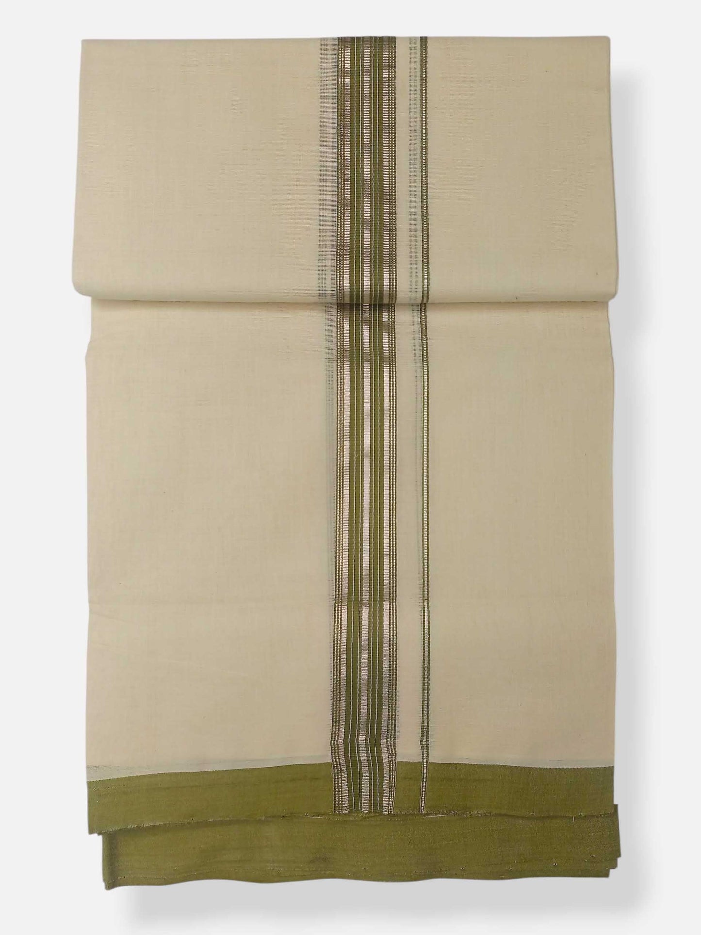 Balaramapuram Handloom Double Mundu Pure Cotton with Green Design