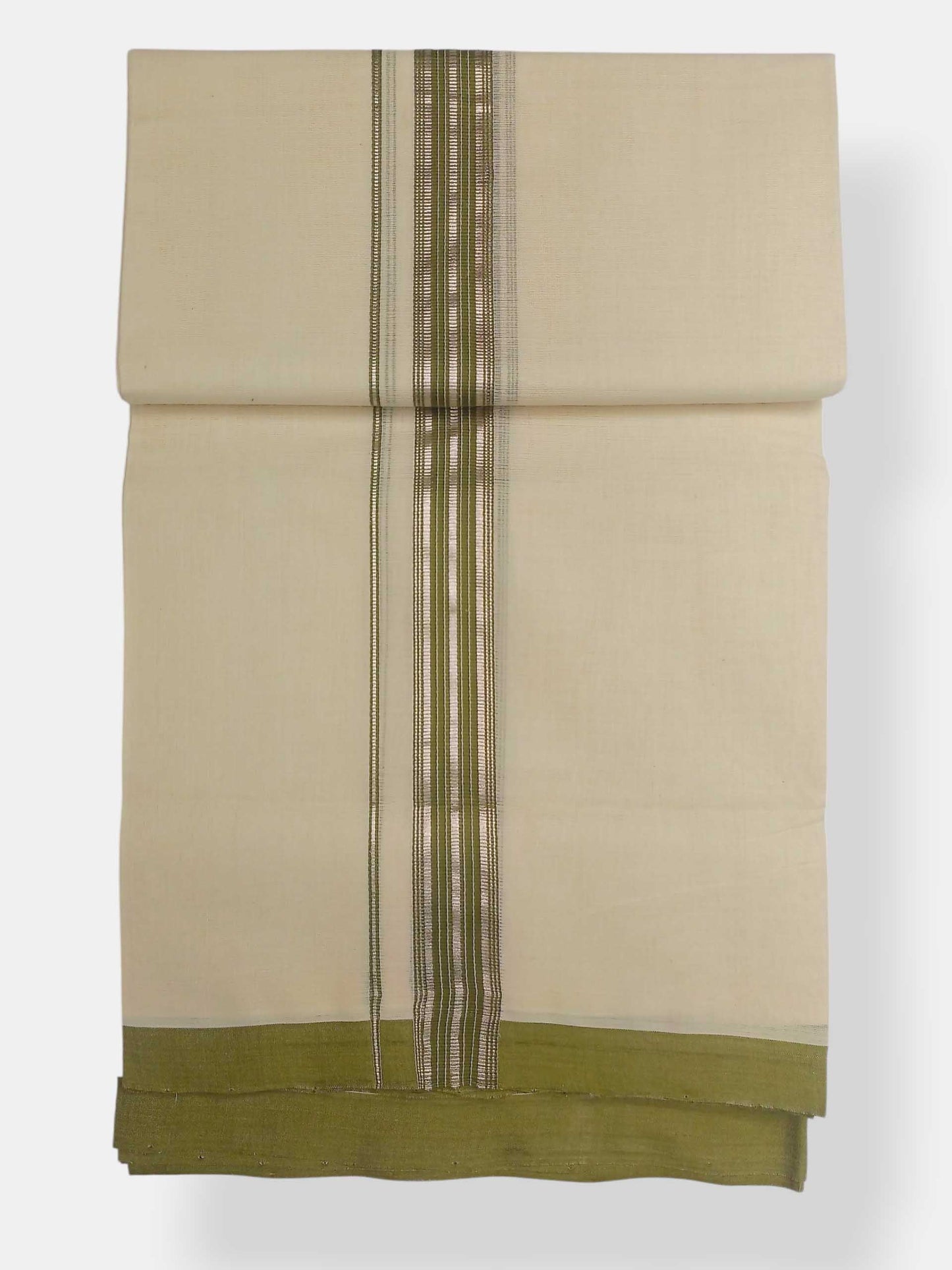 Balaramapuram Handloom Double Mundu Pure Cotton with Green Design