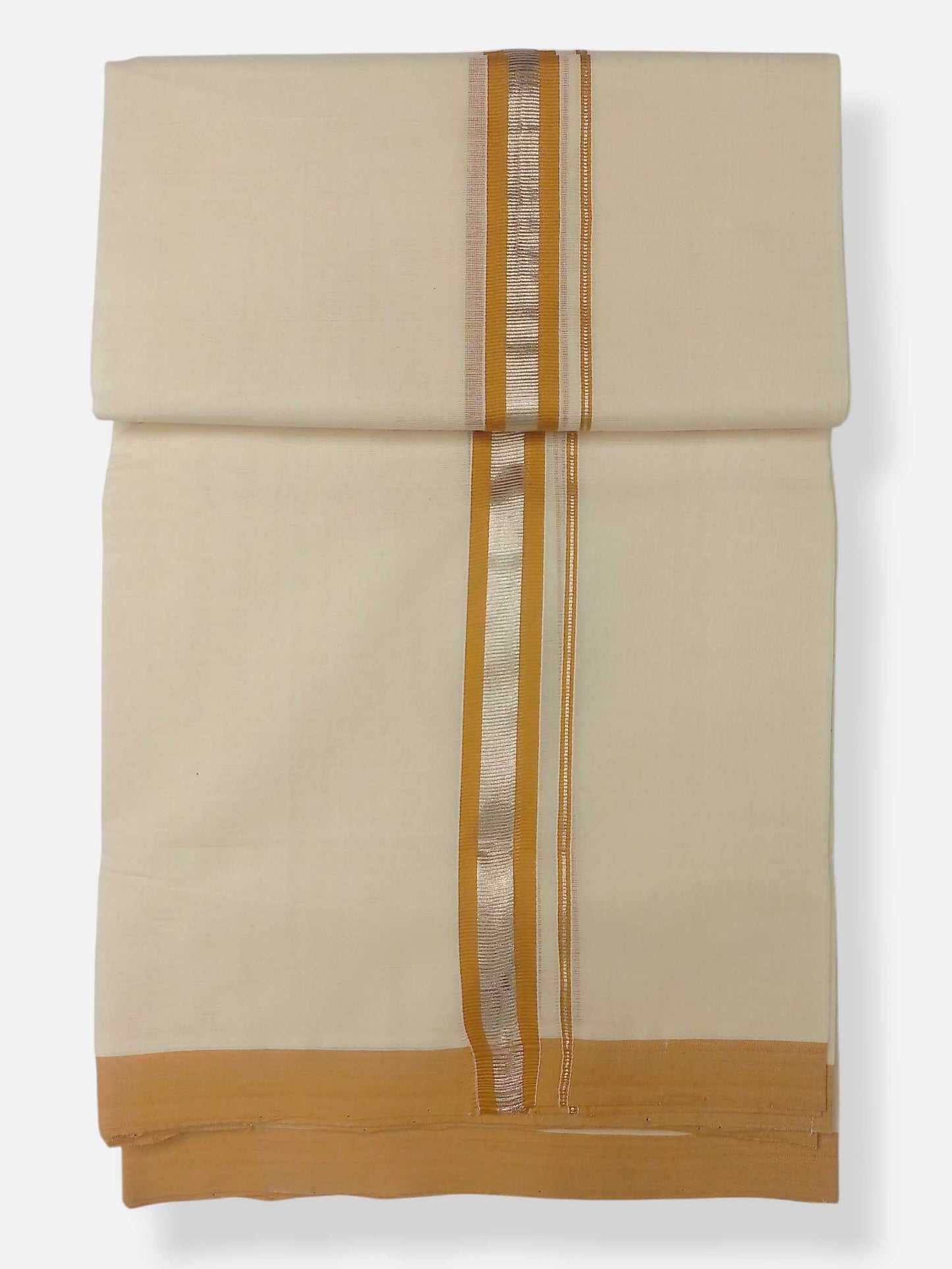 Balaramapuram Handloom Double Mundu Pure Cotton with Yellow Border