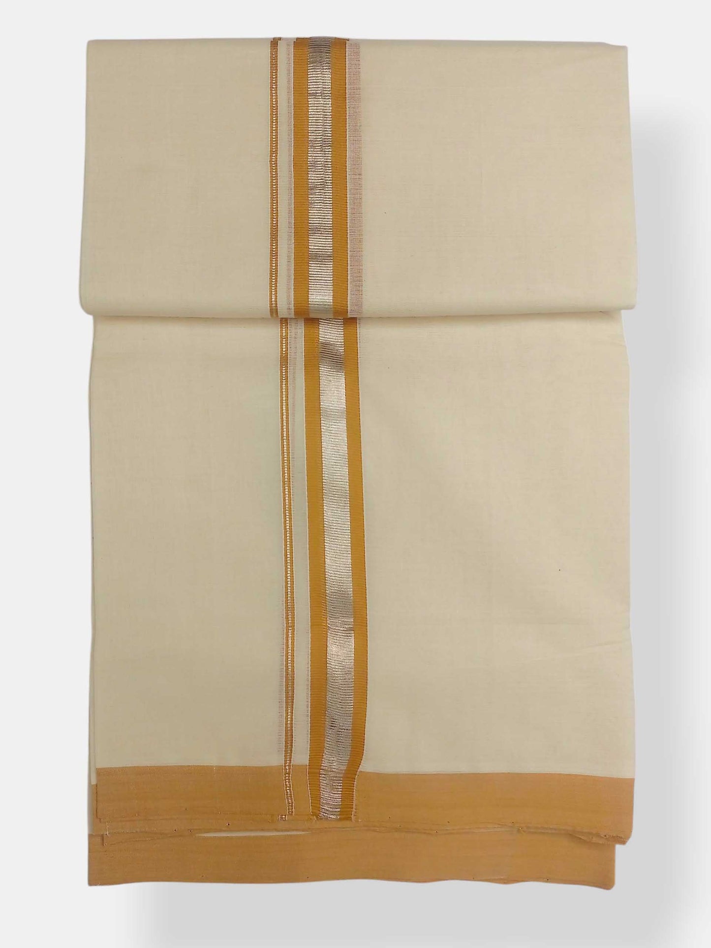 Balaramapuram Handloom Double Mundu Pure Cotton with Yellow Border