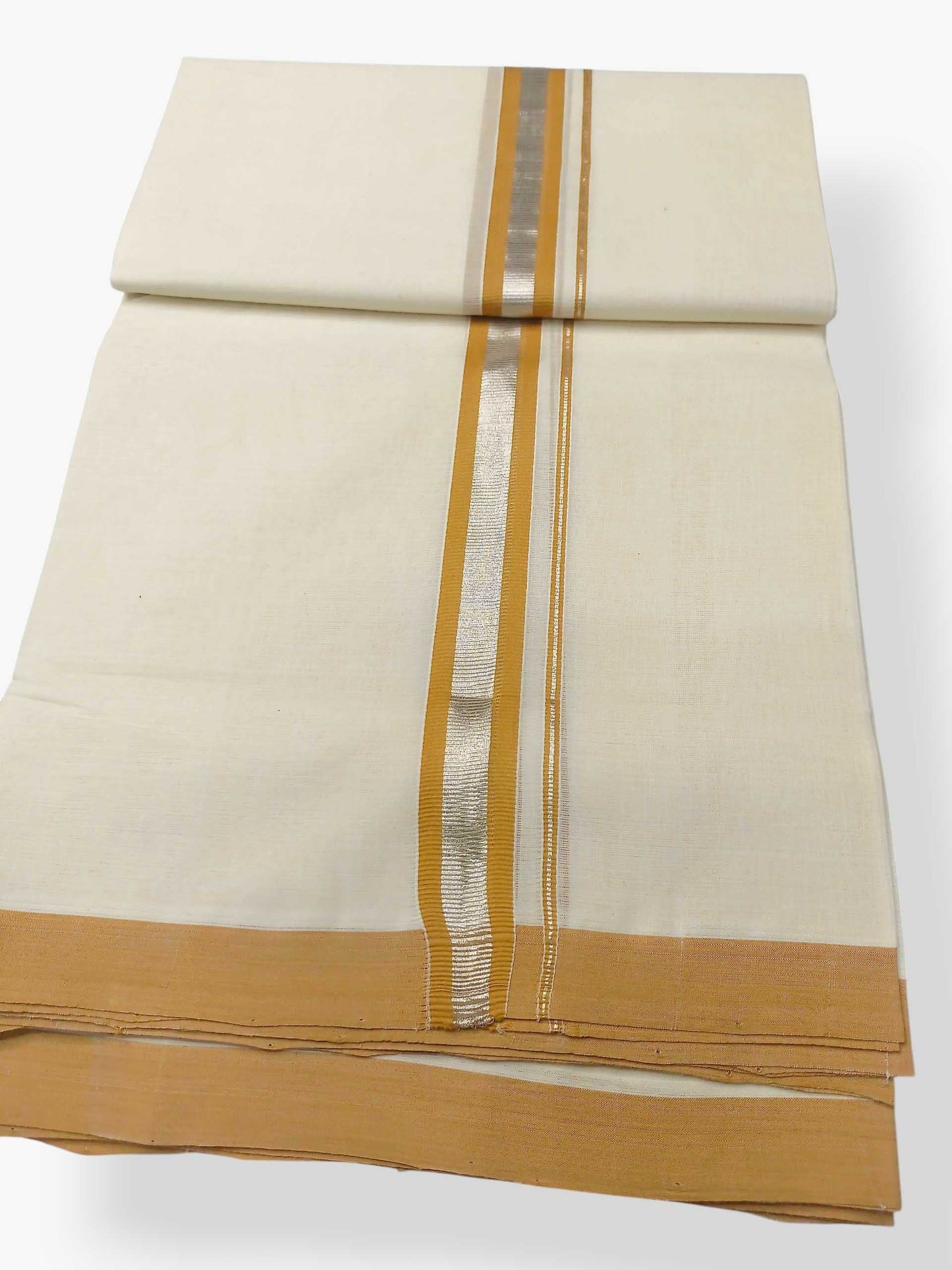Balaramapuram Handloom Double Mundu Pure Cotton with Yellow Border