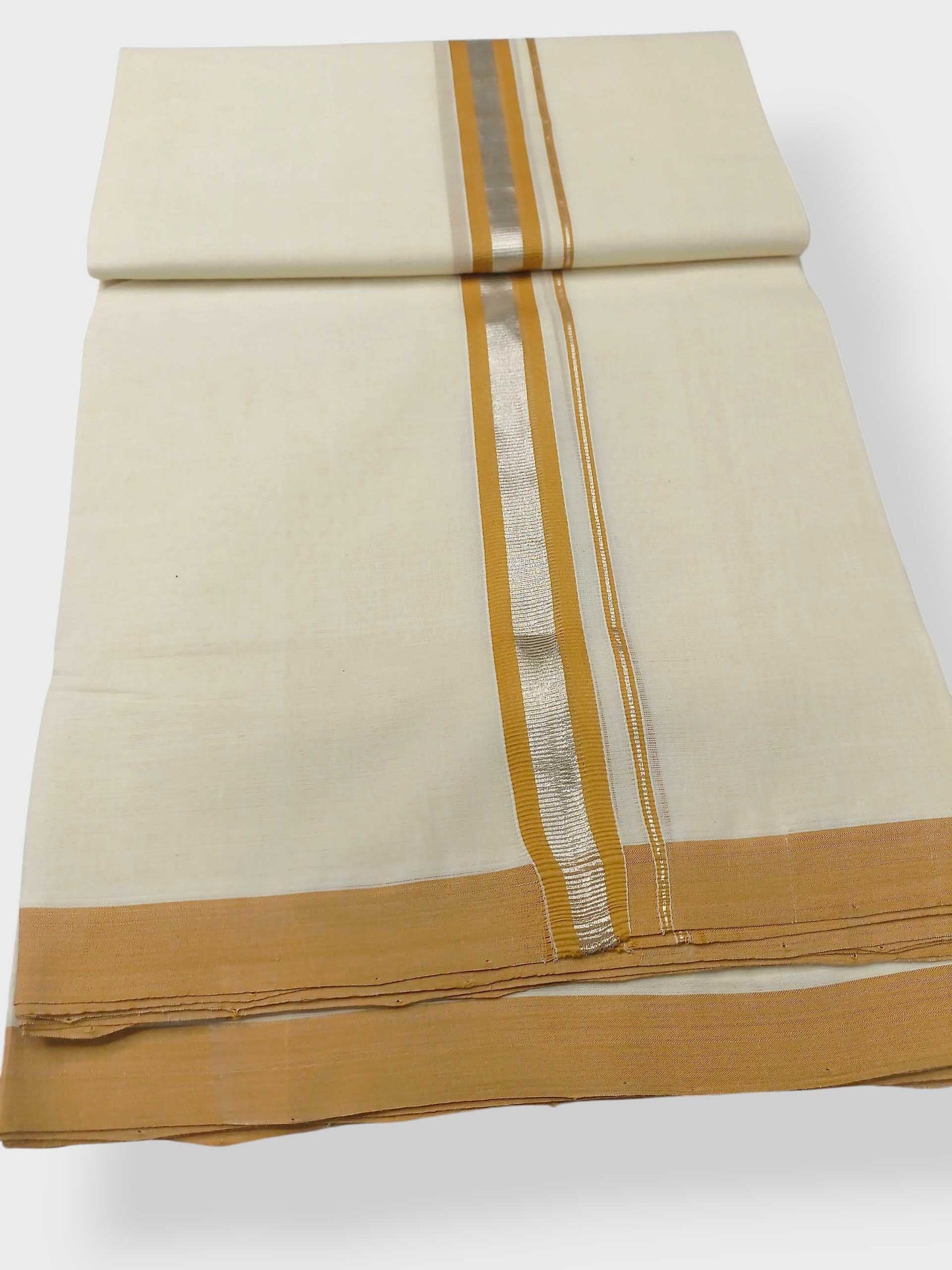 Balaramapuram Handloom Double Mundu Pure Cotton with Yellow Border