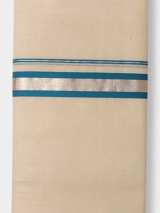 Balaramapuram Handloom Double Mundu Pure Cotton with Blue Border