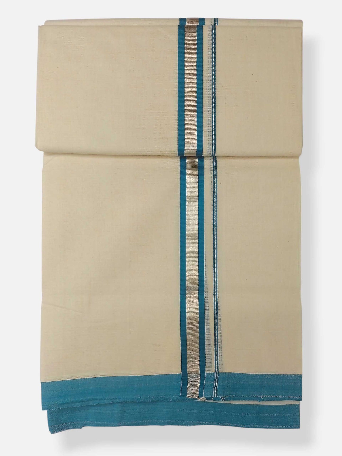 Balaramapuram Handloom Double Mundu Pure Cotton with Blue Border