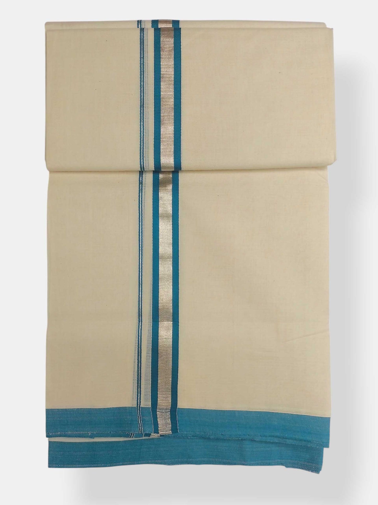Balaramapuram Handloom Double Mundu Pure Cotton with Blue Border