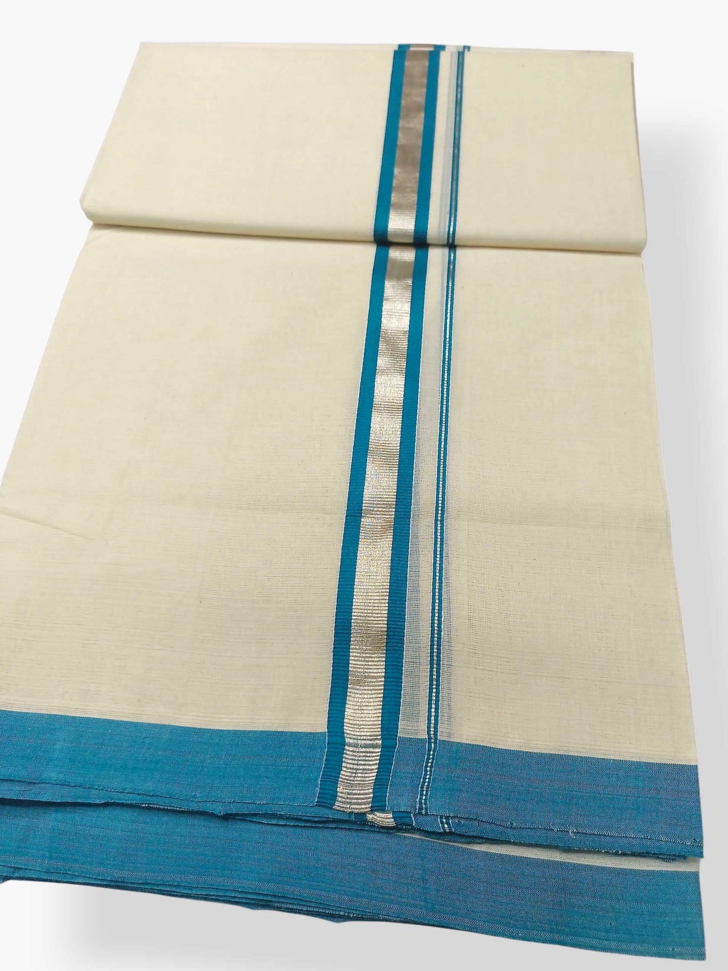 Balaramapuram Handloom Double Mundu Pure Cotton with Blue Border
