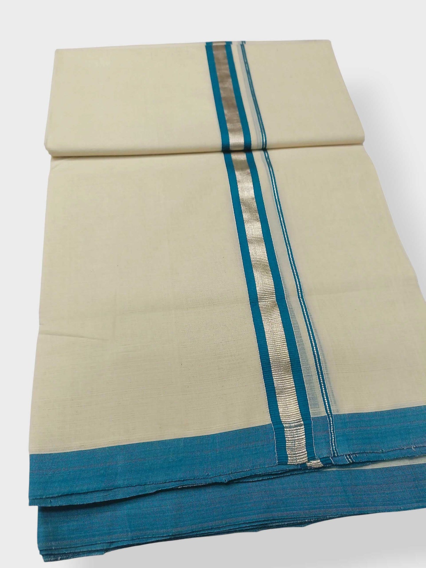 Balaramapuram Handloom Double Mundu Pure Cotton with Blue Border