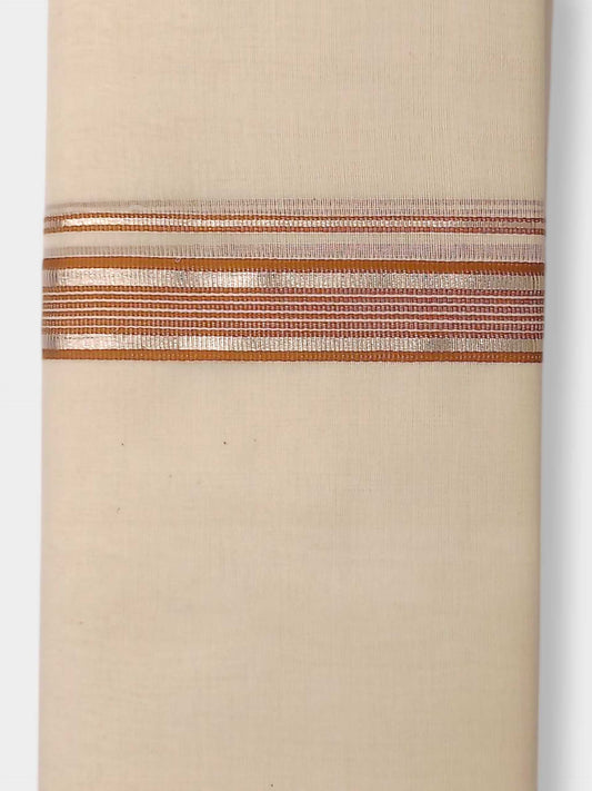 Balaramapuram Handloom Double Mundu Pure Cotton with Orange Border