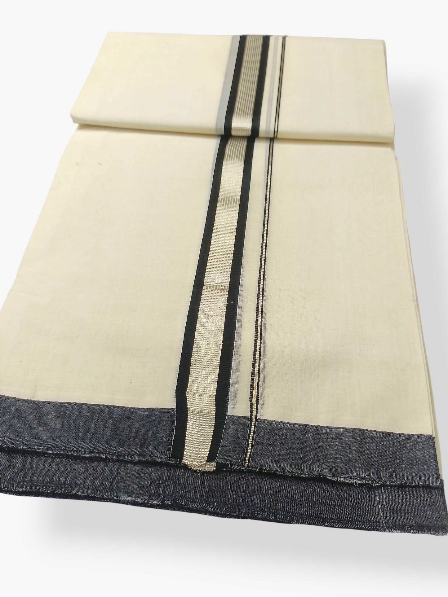 Balaramapuram Handloom Double Mundu Pure Cotton with Black Border