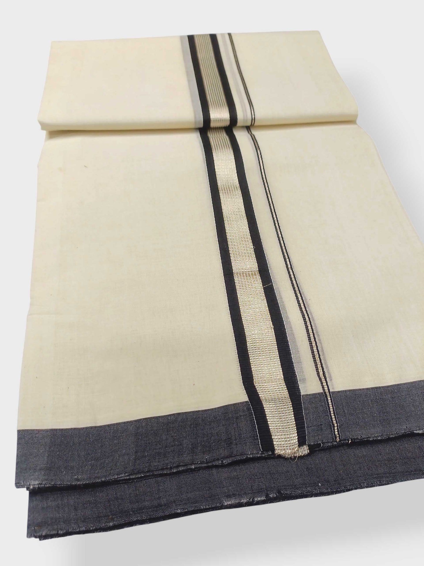 Balaramapuram Handloom Double Mundu Pure Cotton with Black Border